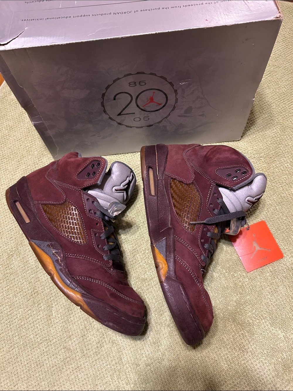 Air Jordan 14 Retro Men's Burgundy Suede High-Top Sneakers with Brown Accents - Picture 3 of 8